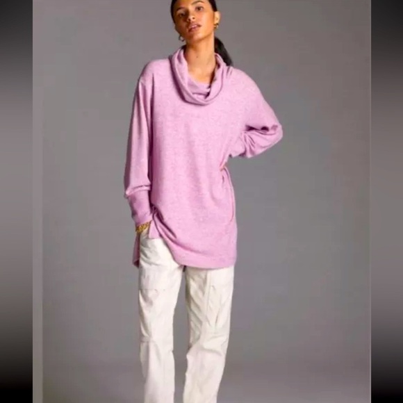 Anthropologie Maeve Tunic Cowl Neck Sweater Medium Relaxed Soft Pink Oversized - Picture 1 of 15